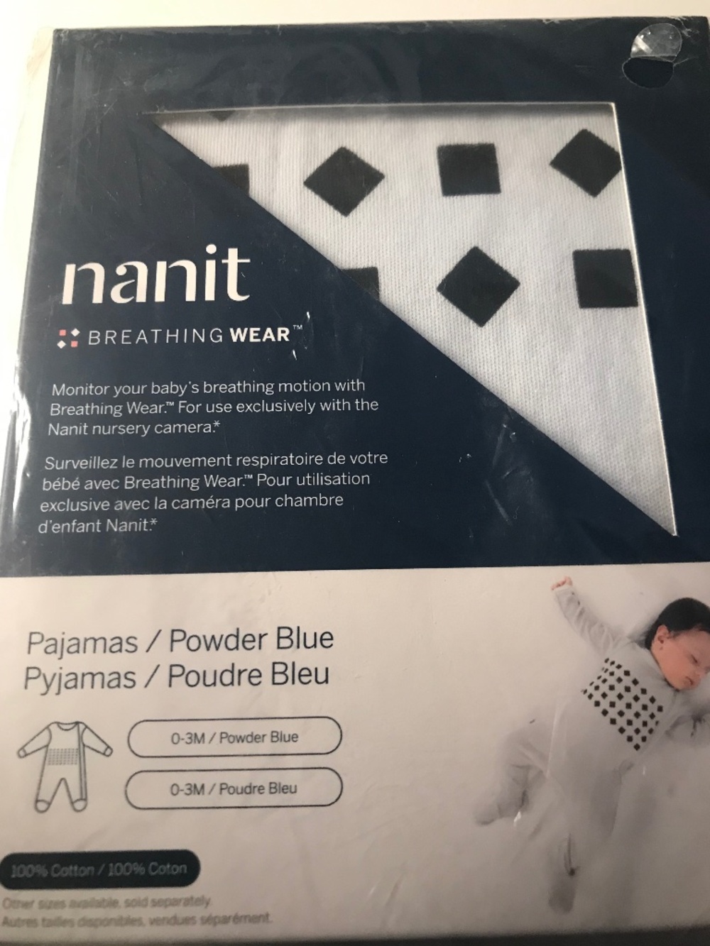 NANIT BREATHING WEAR PAJAMAS POWDER BLUE SIZE 0-3 MONTHS